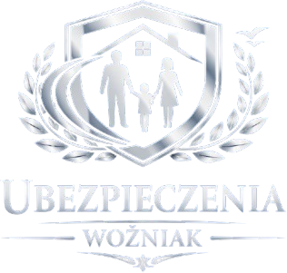 Logo firmy Ubezpieczenia Woźniak z motywem rodziny w herbie.